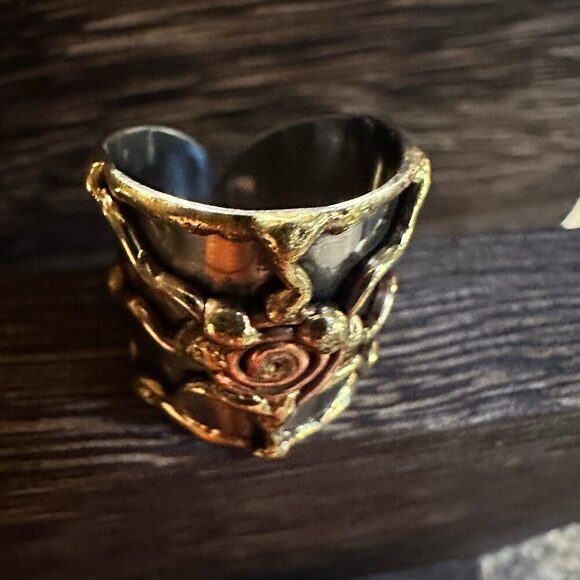 Artisan Crafted Bohemian Silver & Copper Heart Wide Cuff Ring in Gift Box - Picture 6 of 12